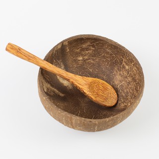 (Set 1 bát + 1 muỗng) Bát / Tô / Chén gáo dừa Bến Tre giá rẻ tại Hà Nội + Thìa / muỗng gỗ dừa đẹp