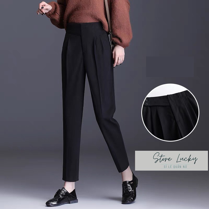 Quần tây nữ cạp chun sau MẪU MỚI vạt chéo 2 khuy xếp ly - ống đứng khóa sườn | BigBuy360 - bigbuy360.vn