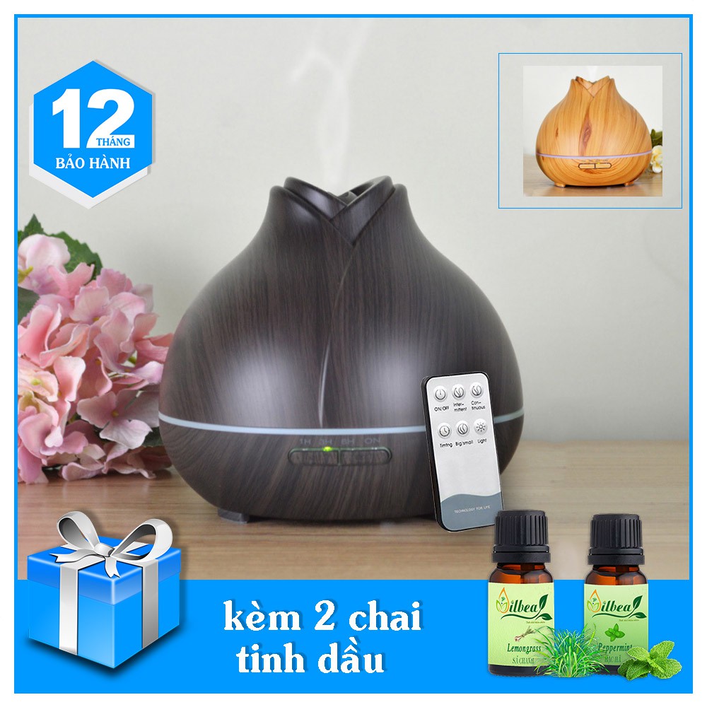 [Mã ELHA22 giảm 5% đơn 300K] Máy xông tinh dầu phun sương hình nụ hoa 550ml tích hợp điều khiển và 2 chai tinh dầu 10ml