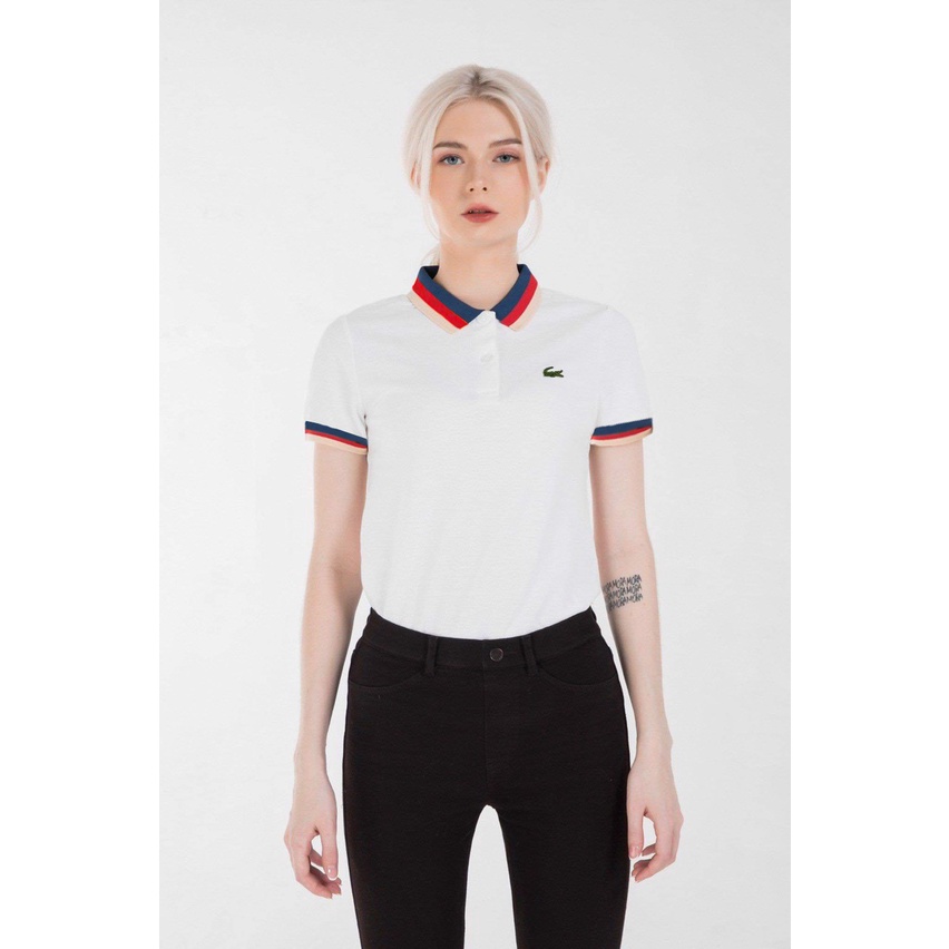 [HÌNH THẬT] ÁO THUN CỔ TRỤ LACOSTE VIỀN CỔ TRẮNG XANH  VNXK   - COTTON CÁ SẤU 100%