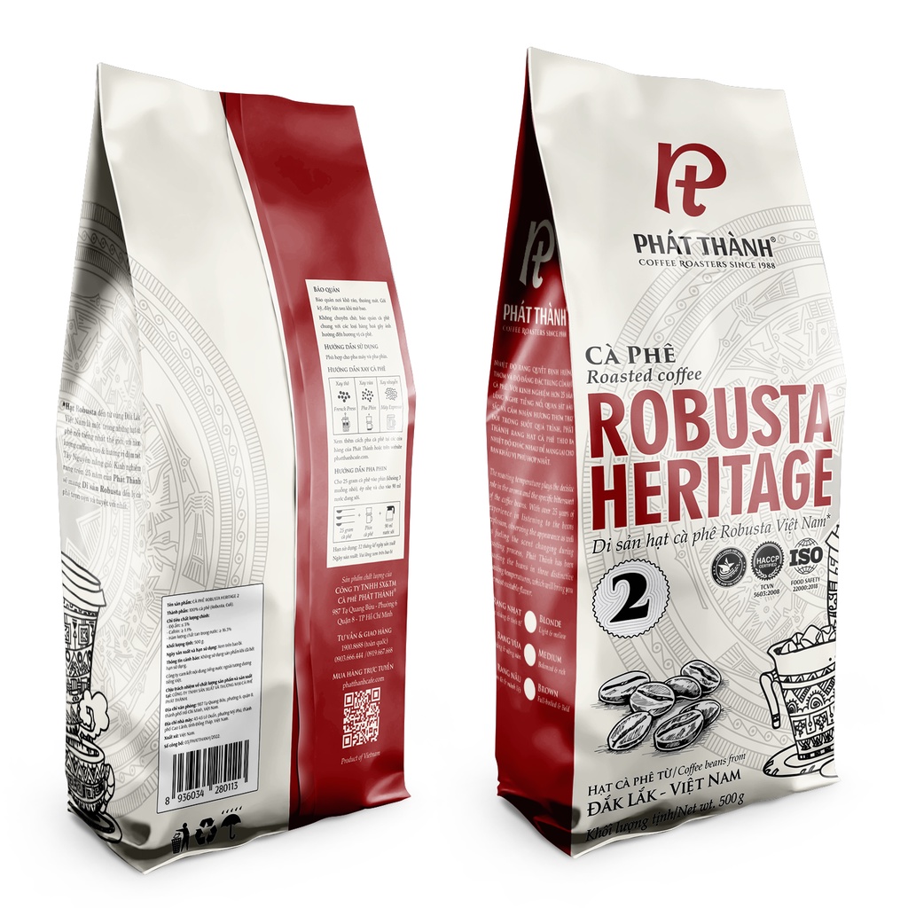 Cà phê Phát Thành Robusta Heritage RH2 - Pha máy & pha phin - ROBUSTA, CULI - Thơm nhẹ, hậu đậm vị - Gói 500g