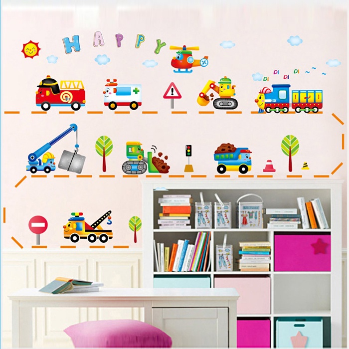 Buôn sỉ Decal dán tường phương tiện giao thông kèm tiếng anh cho bé, xe công trường cho bé