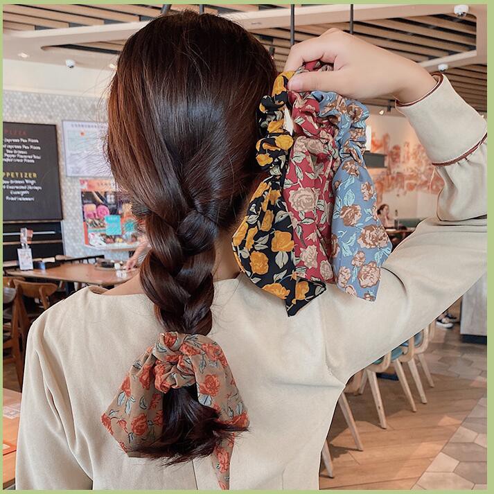 Dây Cột Tóc Thắt Nơ In Họa Tiết Hoa Phong Cách Hàn Quốc Cổ Điển Thời Trang Cho Nữ