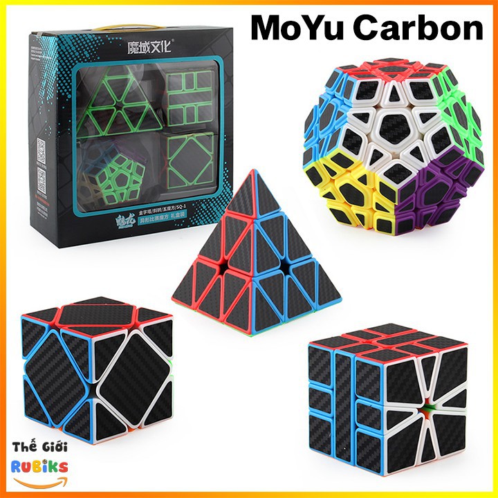 Combo 4 Rubik Moyu Carbon biến thể - đồ chơi 4 rubik phát triển trí tuệ (Tặng 4 chân đế)