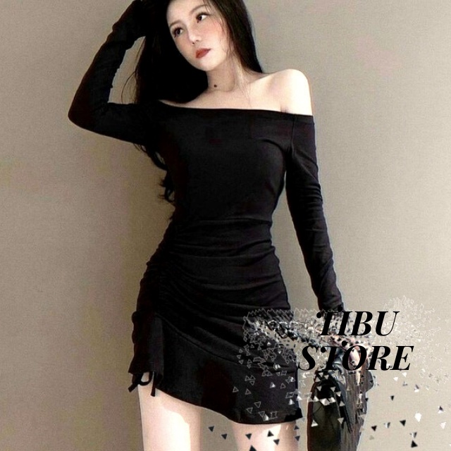 Đầm nữ trễ vai tay dài dáng ôm sang chảnh, váy body tôn dáng cho nàng dự tiệc siêu xinh