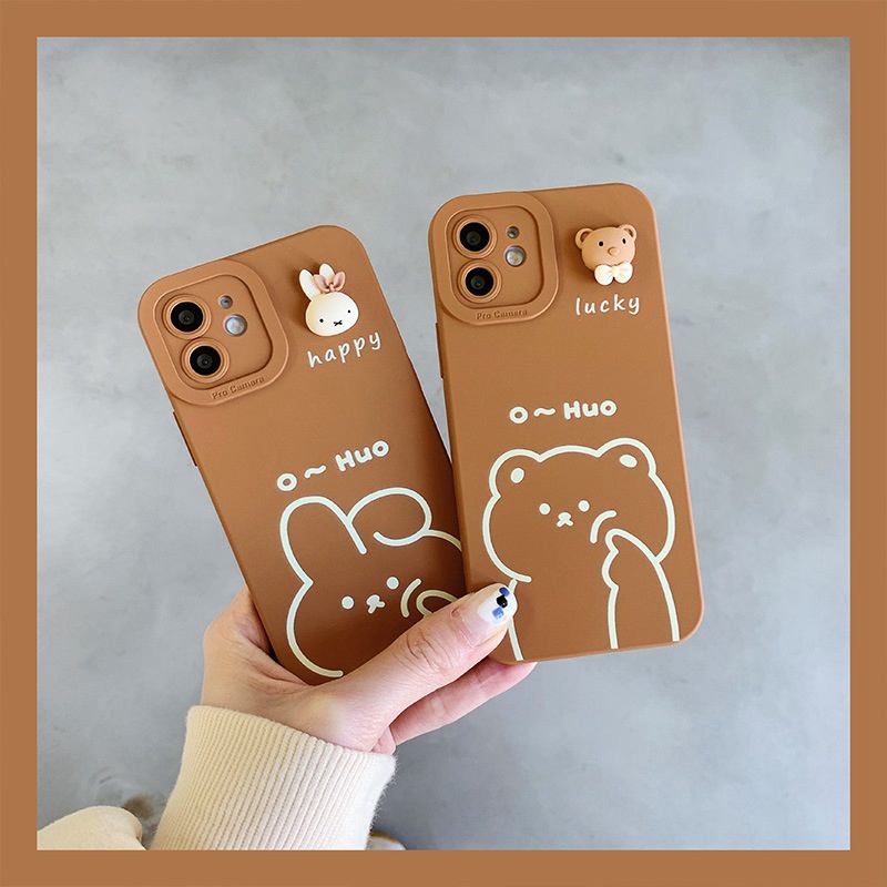 Compatible For POCO C65 Xiaomi 13T 12T 11T 10T Pro Mi 13 12 11 Lite POCO X5 F5 X4 F4 F3 M3 M4 Pro X3 NFC X3 GT Phim hoạt hình đơn giản gấu và thỏ bao đựng điện thoại di động bao gồm tất cả