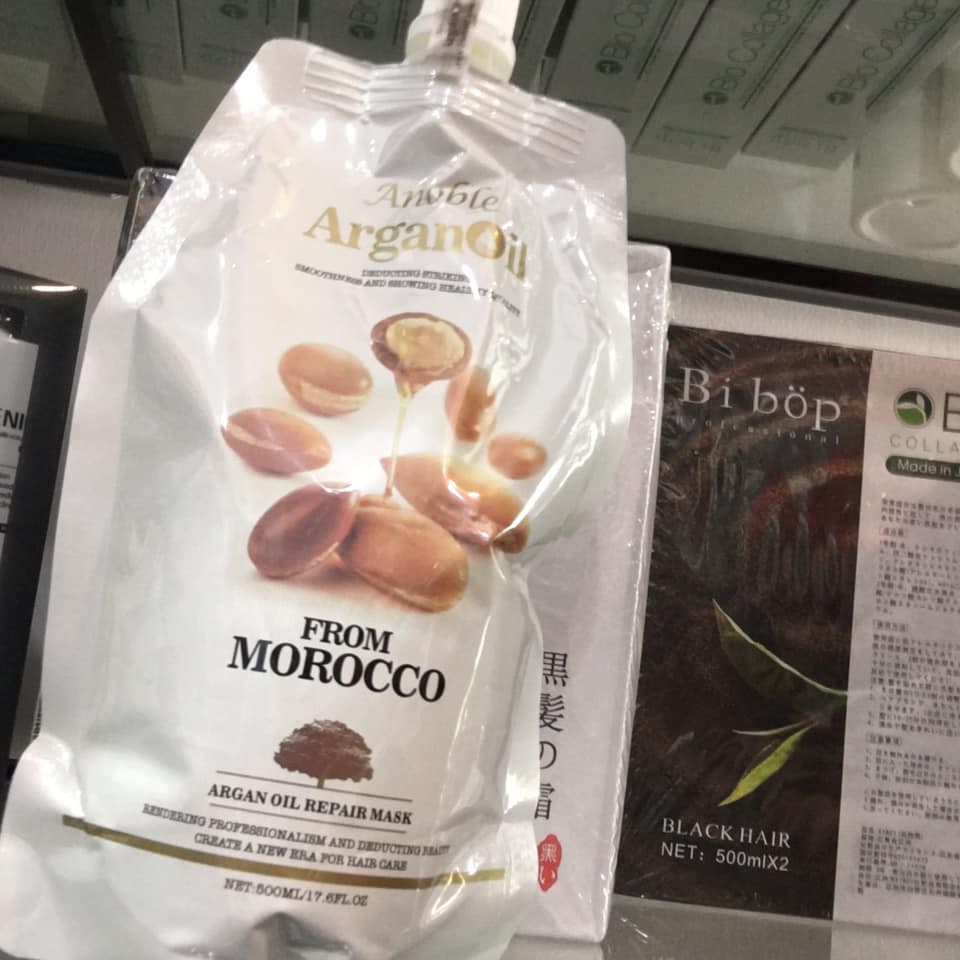 Kem Hấp Phủ Lụa Tái Sinh Tóc ANOBLE ARGANOiL 500ml - Tặng mũ hấp tóc