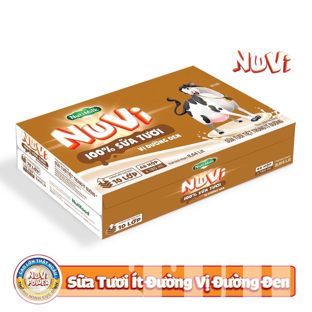 Thùng 12 Lốc Sữa Tươi Tiệt Trùng Ít Đường Nuvi Vị Đường Đen Thùng 48 Hộp Suawxml PKPH