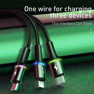Dây cáp Baseus 1.2M 3.5A Micro USB TYPE C LED 3 trong 1 cho IPHONE