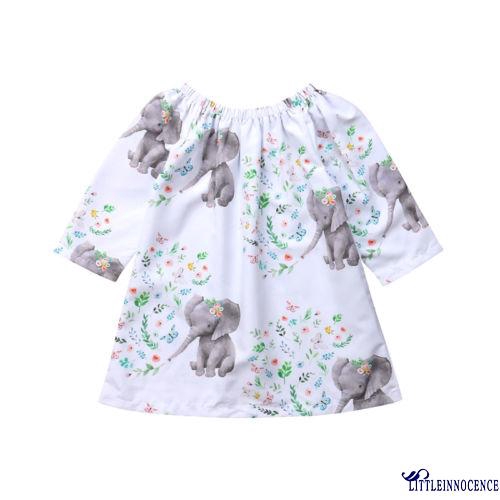 ❤XZQ-New 0-4 Years Baby Gilr´s White Elephant Printed Dress Tops Skirt Outfits Dresses