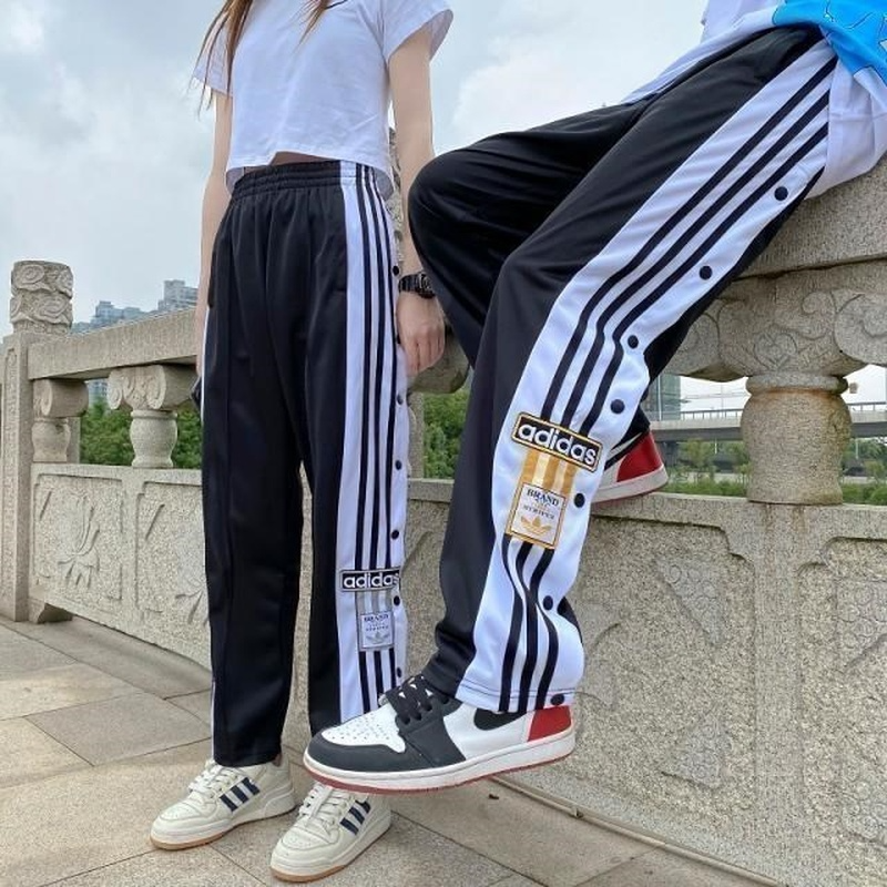 Adidas Men's and Women's Retro Button Casual Pants Sports Button Pants Straight Pants