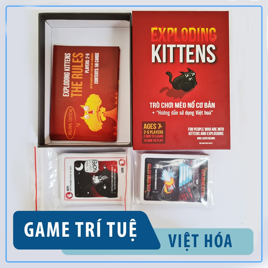 Bộ đồ chơi Mèo Nổ Exploding Kittens cơ bản màu đỏ, 56 lá - Trò chơi thẻ bài hấp dẫn, dễ chơi cho nhóm 2-5 người