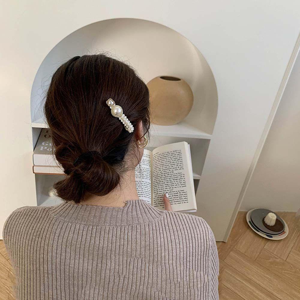 Kẹp Tóc BB Đính Ngọc Trai Hình Giọt Nước Phong Cách Hàn Quốc Cho Nữ|Vải Màu Trắng Đen Đơn Giản Cho Nữ