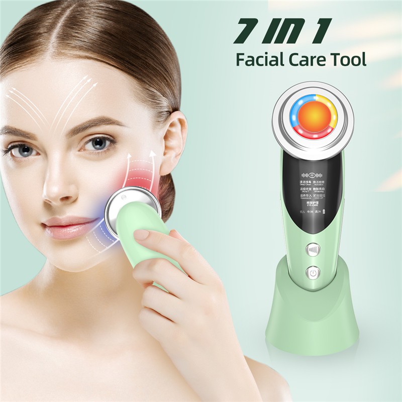 Máy massage CkeyiN 7 trong 1 EMS tích hợp đèn led làm sáng và cho làn da săn chắc + mát hút mụn đầu đen