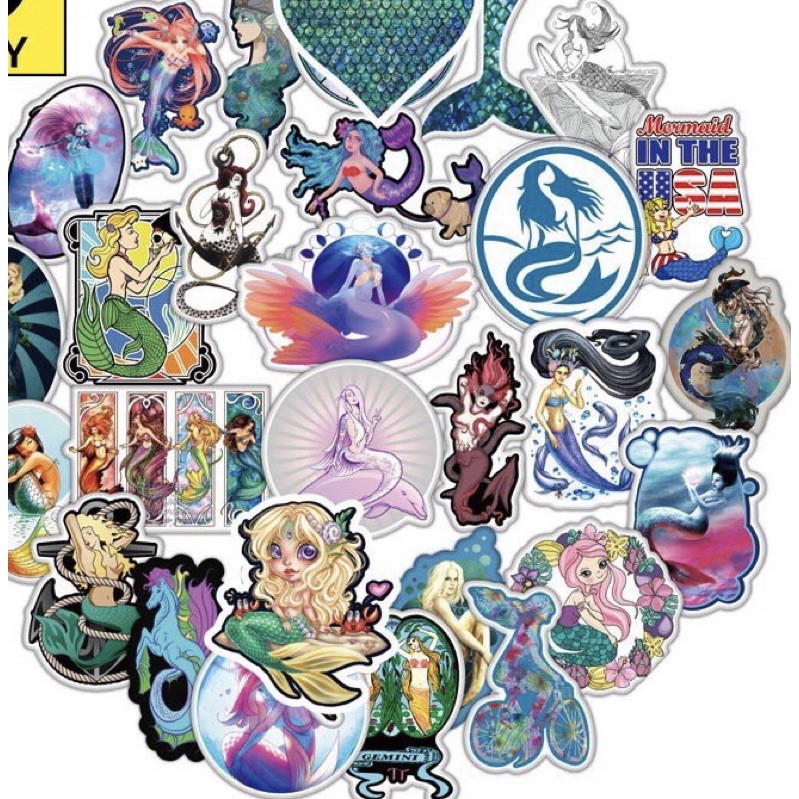 combo 30-60 hình sticker nàng tiên cá mermaid decal/hình dán trang trí mermaid