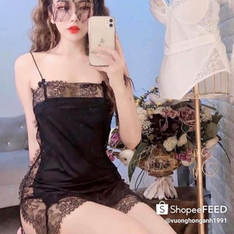 VT01 váy ngủ đầm ngủ thun viền ren sexy gợi cảm