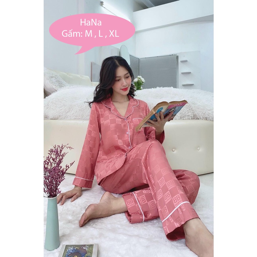 Đồ bộ pijama nữ lụa gấm hoa văn cao cấp quần dài tay dài bigsize 45kg - 80kg