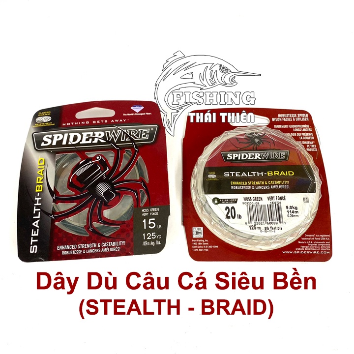 Dây Dù Câu Cá Siêu Bền Spider Wire STEALTH - BRAID Made In USA Cuộn 114m Màu Xanh Rêu Tàng Hình Dưới Nước