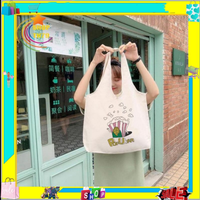 Túi đeo vai thời trang vải canvas mềm loại to đi hoc , đi chơi , đi làm đều rất đẹp - BẮP POP