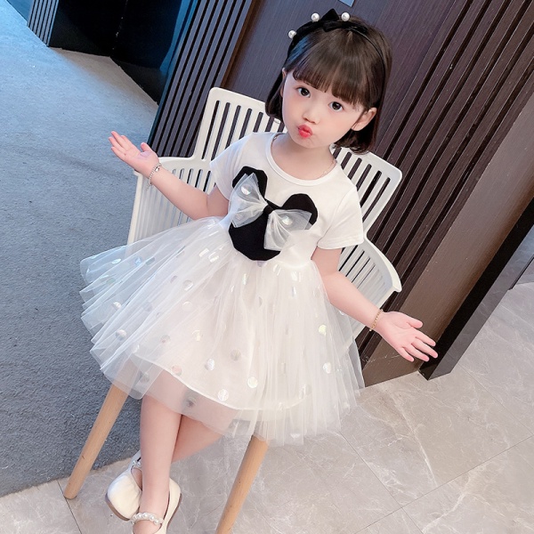 Đầm Công Chúa Tay Ngắn Phối Lưới Thiết Kế Mới Thời Trang Mùa Hè Theo Phong Cách Hàn Quốc Cho Bé Gái