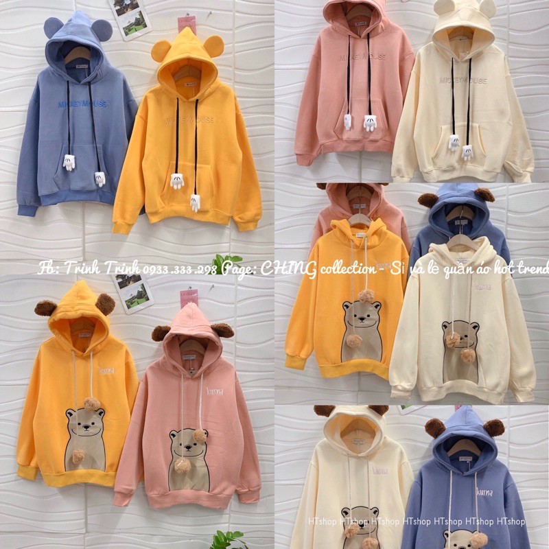 Áo hoodie nỉ bông tai gấu qcl1 (chat để chọn màu)