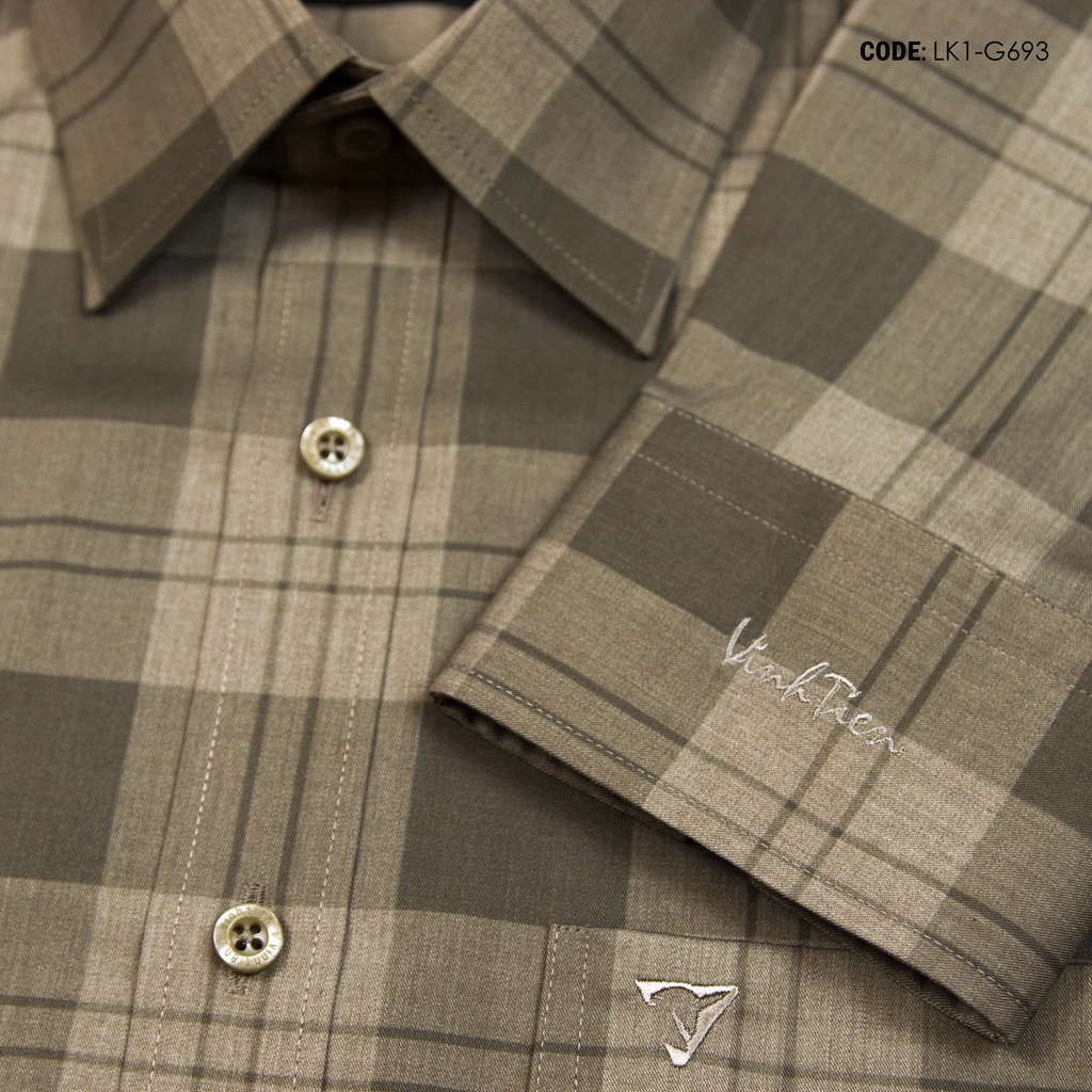 Áo Sơ Mi Nam Dài Tay Sọc Caro Bamboo Vĩnh Tiến Form Regular Vạt Ngang 475 - G693