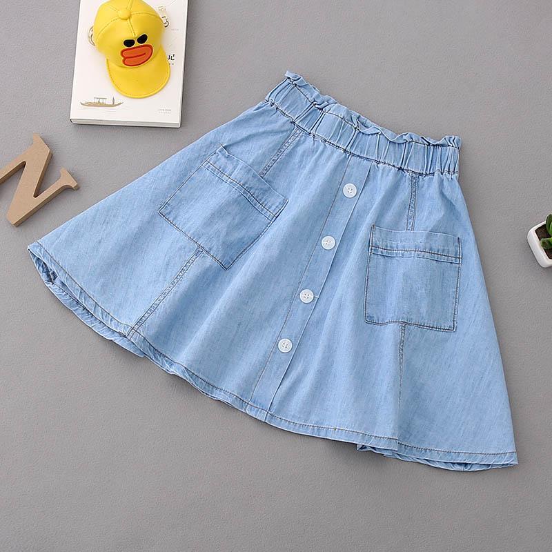 Chân Váy Denim Cotton Trơn Chống Chói Phong Cách Mới Cho Bé Gái Tiểu Học