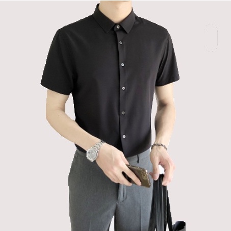 Áo sơ mi nam tay ngắn TCE dáng trơn vải cotton chéo thoáng khí nhẹ mát không bai xù