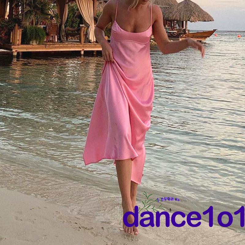 Đầm Khiêu Vũ1O1 Cổ Chữ V Không Tay Màu Trơn Cho Nữ