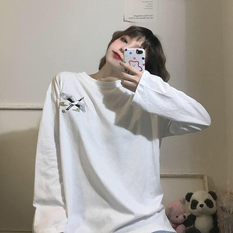 [ Có Ảnh Thật ] Áo thun tay dài form rộng - phông dài tay nam nữ oversize thêu con hạc - 2N Unisex