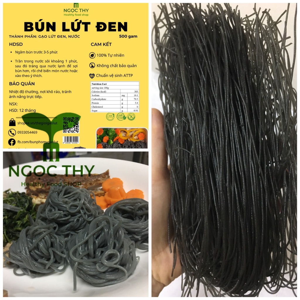 [NT Food] Bún gạo lứt ĐEN, mì gạo lức huyền mễ ăn eatclean giảm cân healthy gói 500gr