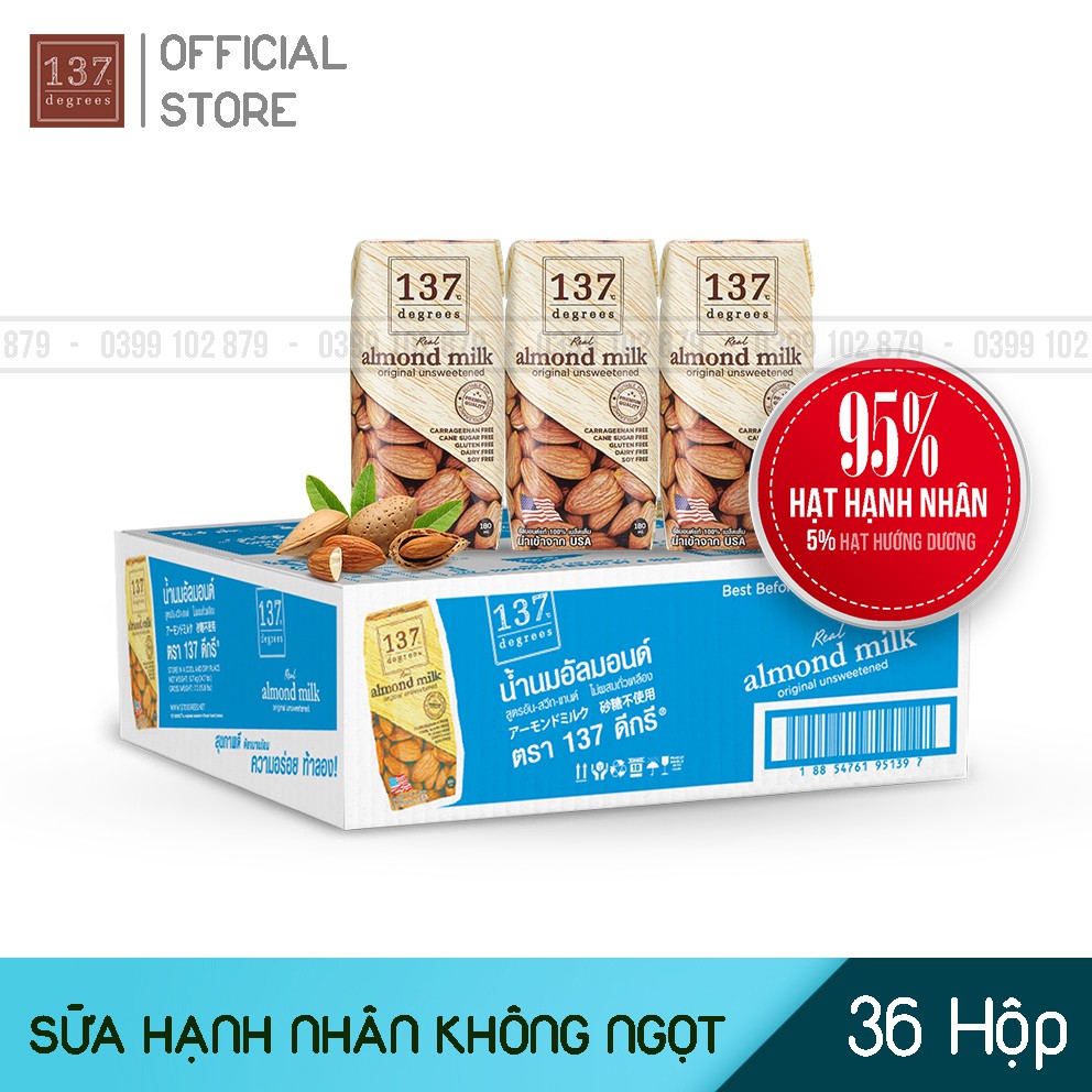 Thùng Sữa Hạt Nguyên Chất 137 Degrees Thái Lan - 36 hộp 180ml