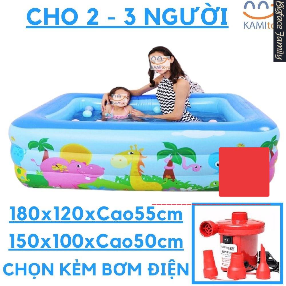 Bể bơi cho bé hồ phao bơi trẻ em thành cao 3 tầng cỡ dài 180cm và 150cm Chọn mua Kèm Bơm điện