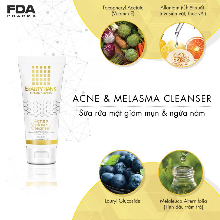 BEAUTY BANK – Acne & Melasma Cleanser SỮA RỬA MẶT GIẢM MỤN VÀ MỜ NÁM