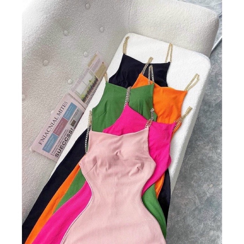 Đầm Hai Dây Xích Thun Gân Xịn - Có Mút Ngực - Form Xòe Nhẹ - Dáng Dài Maxi Ôm Body Sexy - Thiết Kế Đơn Giản Sang Chảnh