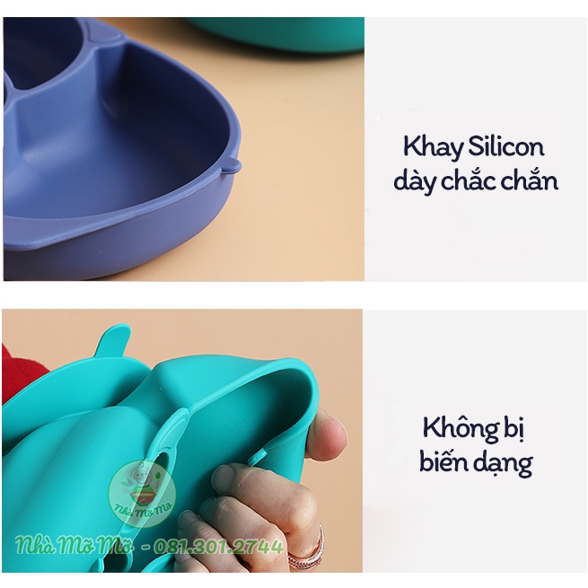 Khay Silicon Bò Sữa 3 Ngăn Có Đế Chống Lật Cho Bé Ăn Dặm - Nhà Mỡ