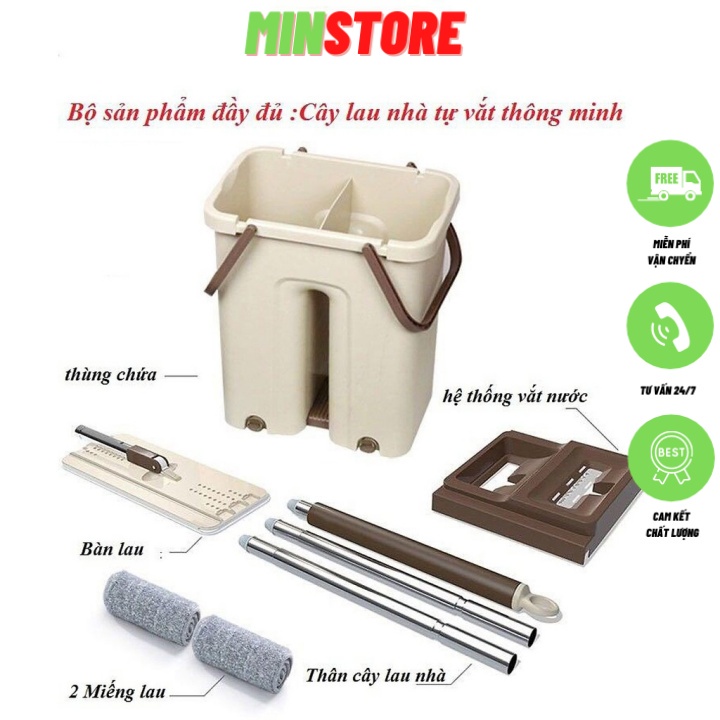 [FreeShip] Bộ Cây Lau Nhà ,Chổi Lau Nhà Thông Minh 360 Tự Vắt Kèm Thùng Tiện Dụng -M38