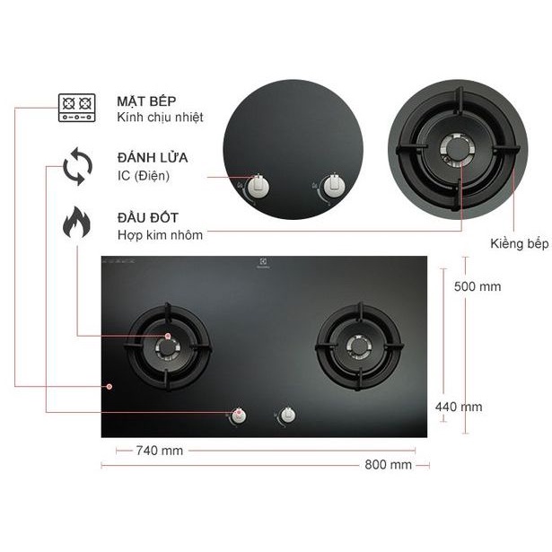 Bếp gas âm Electrolux EGT7627CK-Mới 100% Chính Hãng +Tặng Dây gas -Ngắt gas tự động-Đánh lửa IC-Đầu đốt tiết kiệm ga