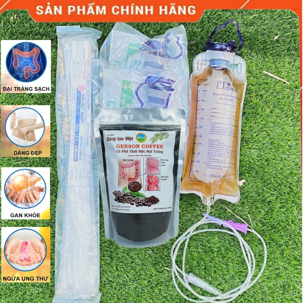 Bộ Dụng Cụ Thải Độc Đại Tràng - Bột Cà Phê Thải Độc Đại Tràng Enema GERSON COFFEE 250gam, Túi Truyền Súc Ruột + Dây Nối