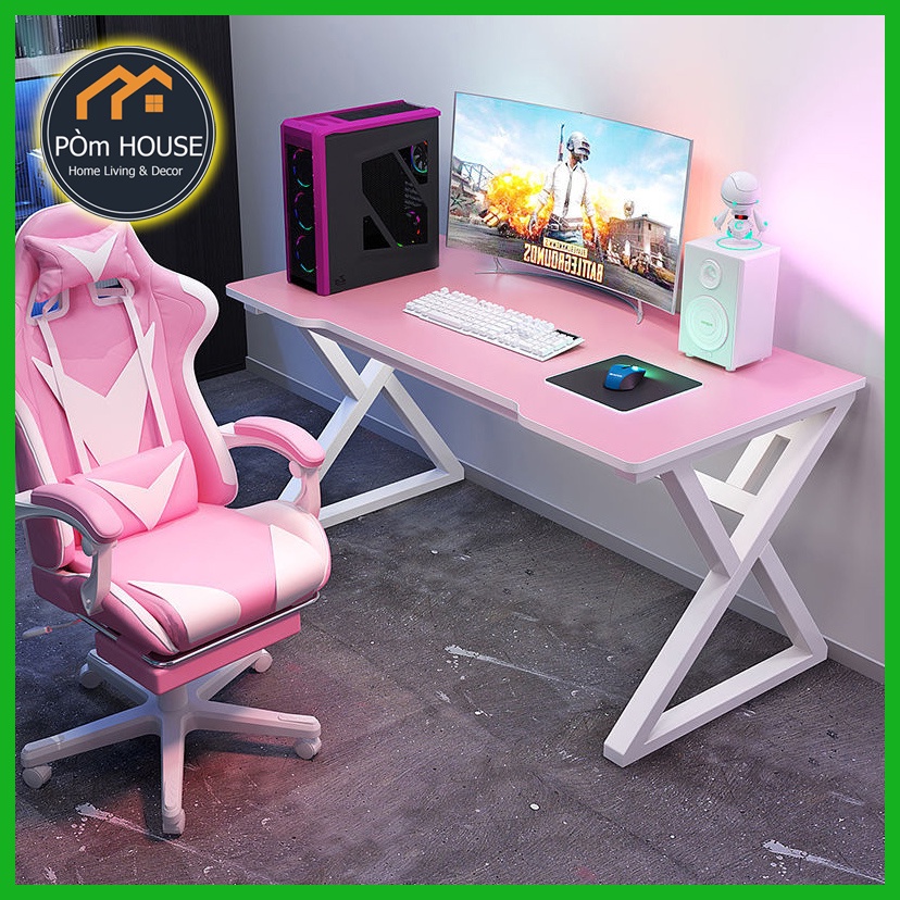 Bàn gaming chân K X Z MÀU HỒNG khung sắt 25x50 sơn tĩnh điện chống gỉ BGAME-05, bàn học gaming PC 1m2 gỗ MFC An Cường