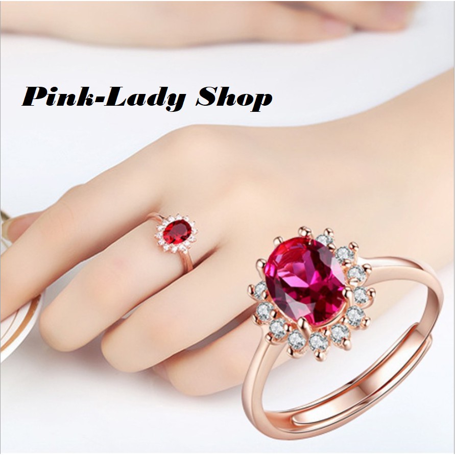 Nhẫn nữ đính đá đỏ mạ màu vàng hồng phong cách thời trang cho phái nữ