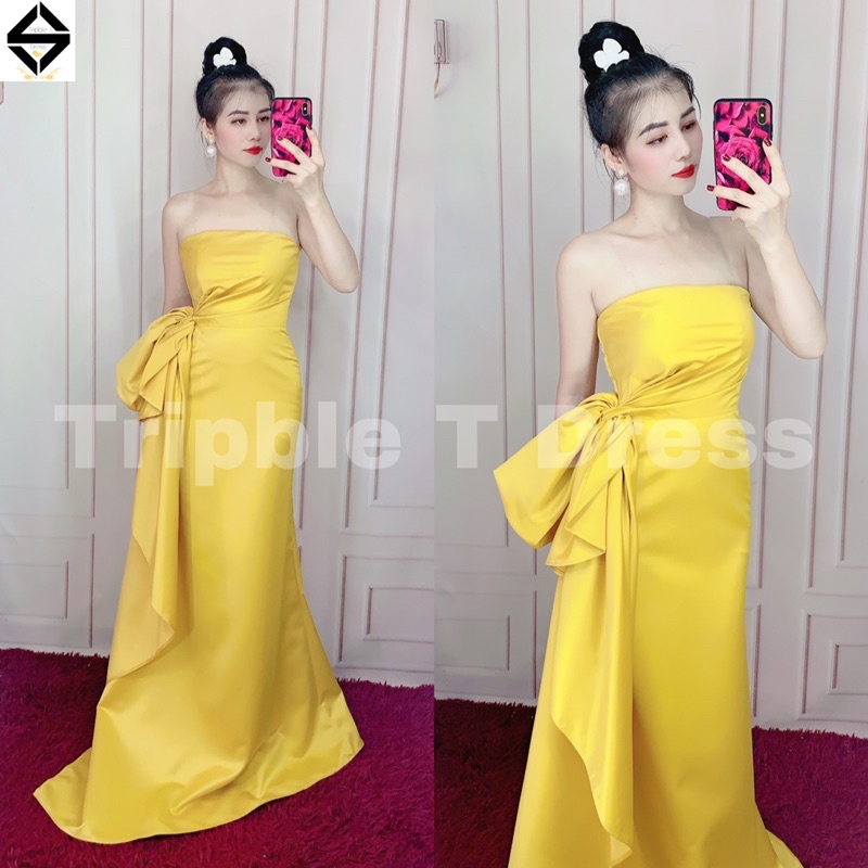 Đầm maxi body mặc cưới đi bàn nhẹ nhàng kèm bẹt vai rời TRIPBLE T DRESS - size S/M/L - MS208Y