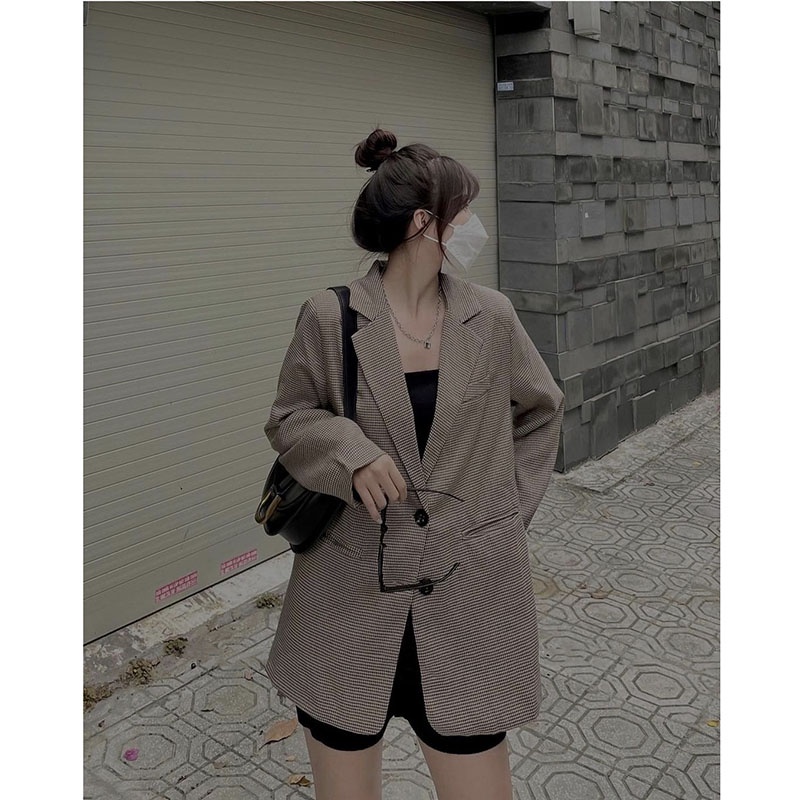 Áo Khoác Vest Blazer Kẻ Nhí 2 Lớp Dày Dặn Hàng Quảng Châu M254-Violet
