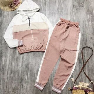 Bộ nữ đũi xước phối màu