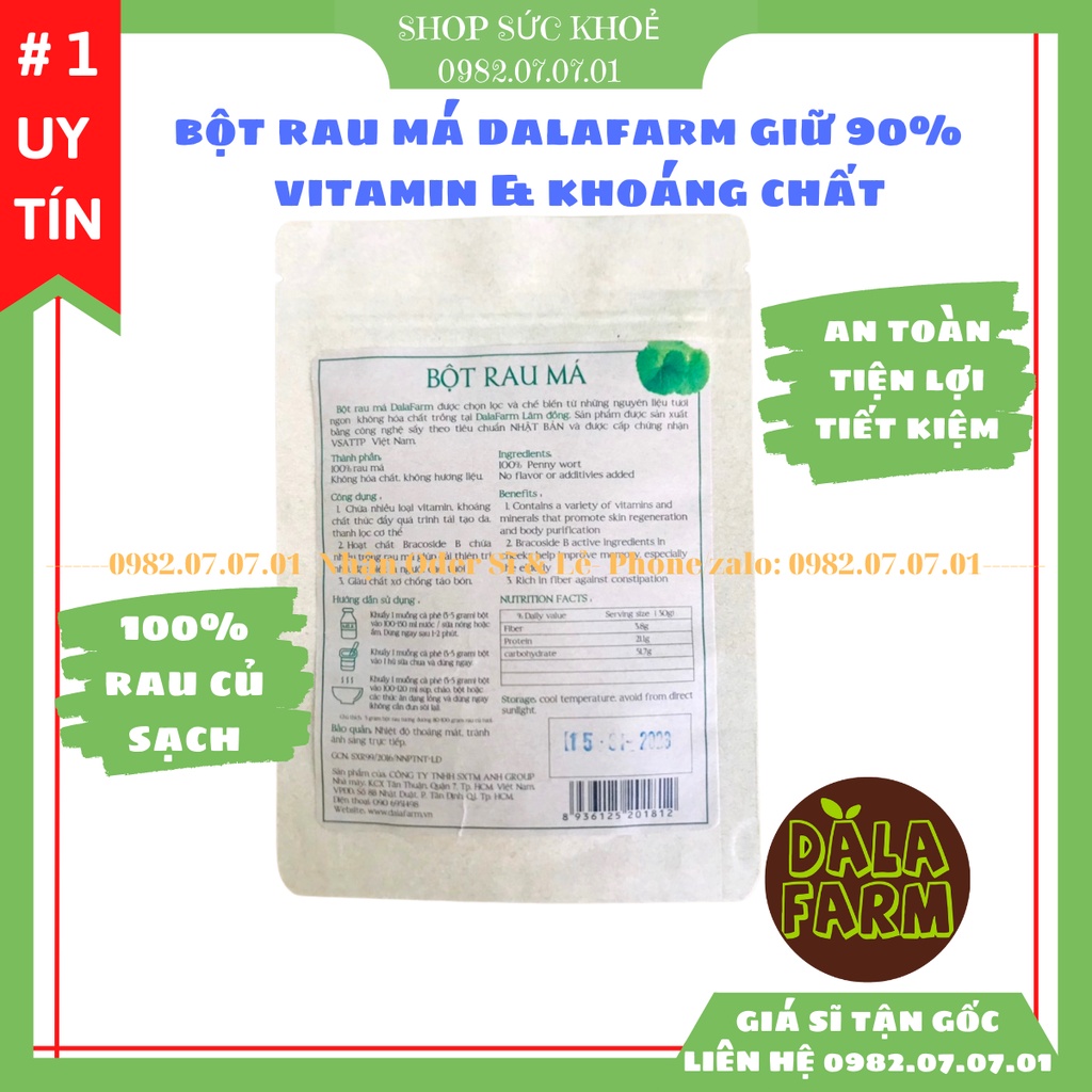 Bột Rau Má 50g Thương Hiệu Dalafarm, Chuyên Sản Xuất Bột Rau Củ Sạch Xuất Khẩu, Bột Rau Củ Giá Sỉ Toàn Quốc