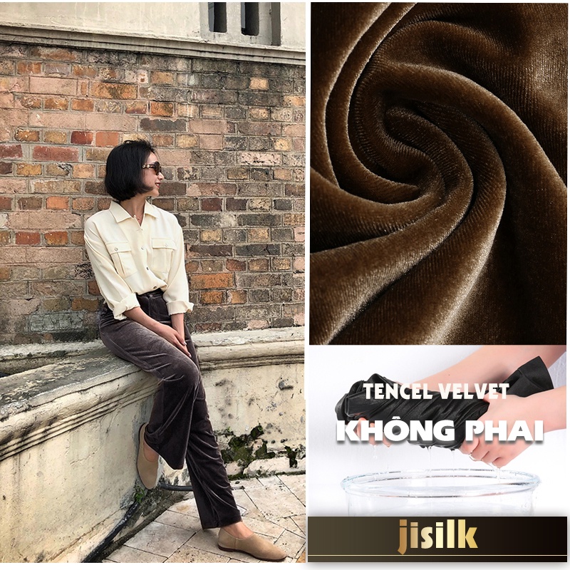 Quần ống rộng nữ jisilk dáng suông lưng cao loe gấu đen nâu tím vải nhung thu đông Hipsii N.QDA-01