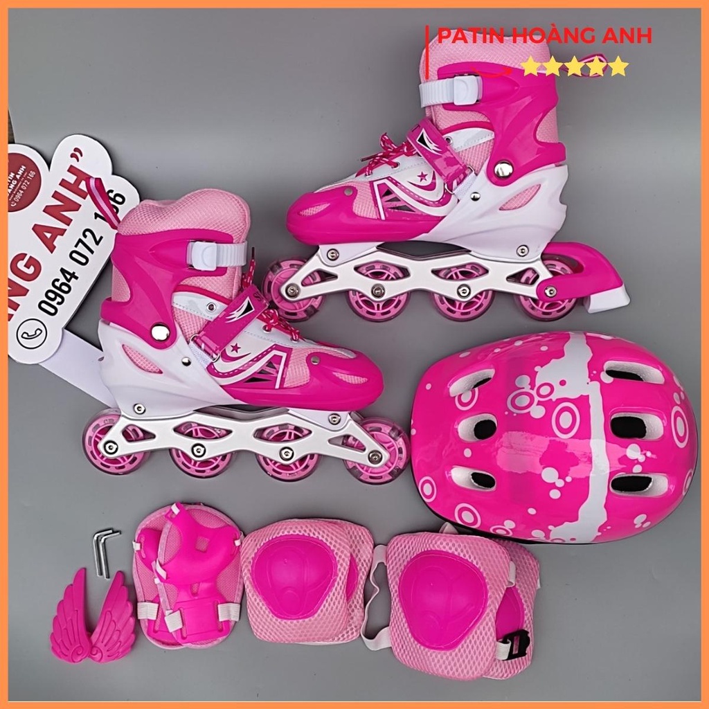 giá sỉ Giày trượt patin trẻ em, tặng mũ bảo vệ, bảo hộ tay chân, pain bánh đầu sáng đèn, điều chỉnh tăng giảm được size