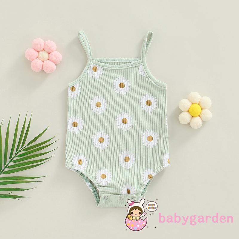 BABYGARDEN-0-24months Baby Girl Summer Romper, Sleeveless Spaghetti Strap Daisy Print One Piece Bodysuit