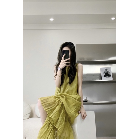 Váy Voan Xuông Dáng Dài Màu Xanh Váy Maxi Xếp Tầng Sang Chảnh