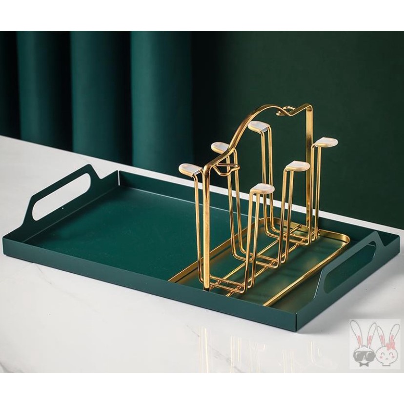 Combo khay inox màu xanh và giá úp inox